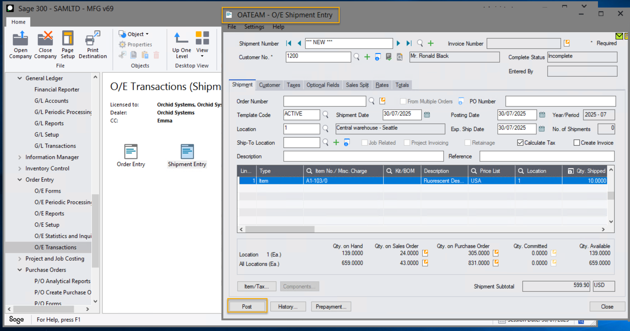 Purchase order has gone through and triggered the workflow 